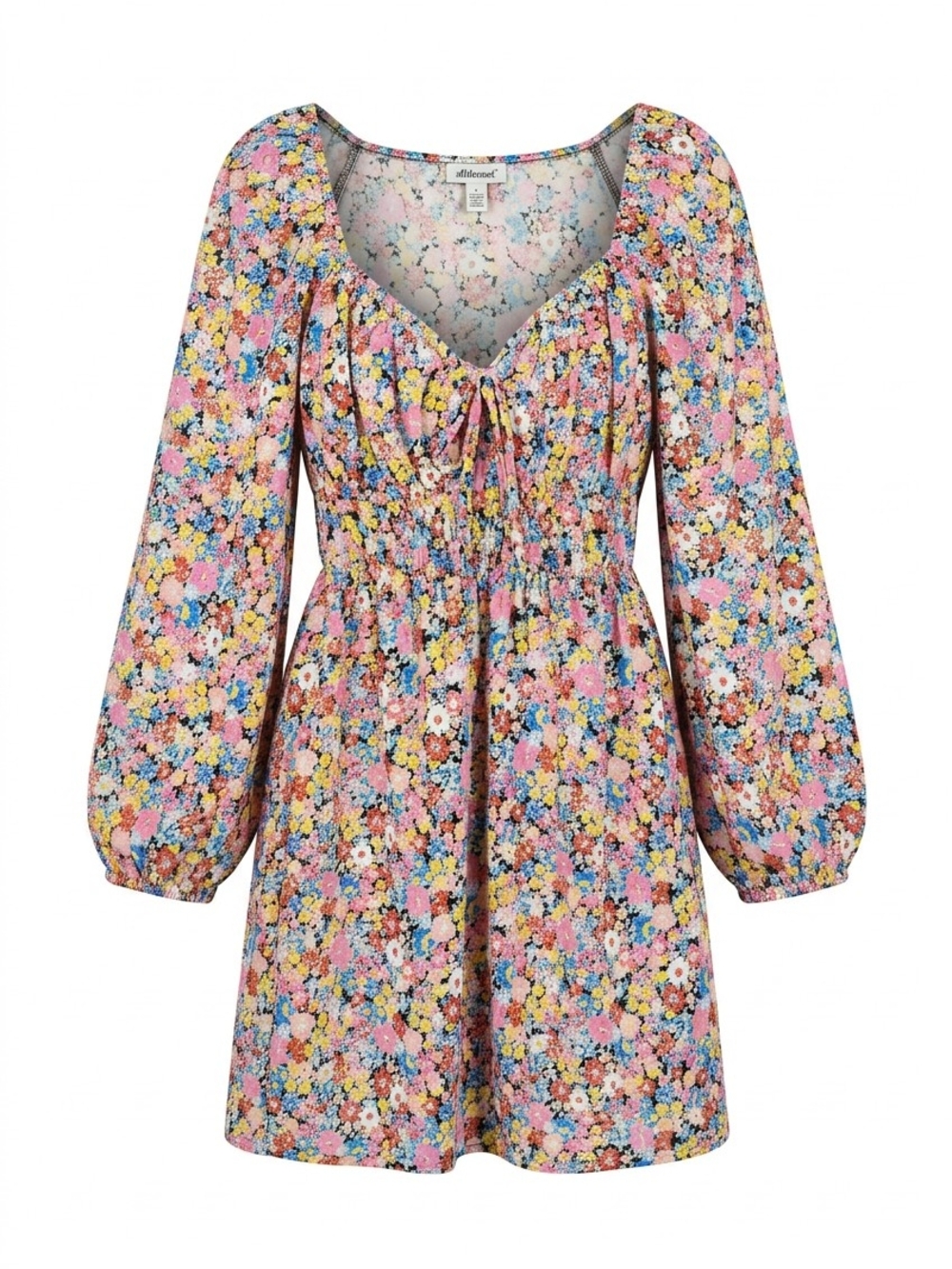 Charlotte Russe Pink Multi Floral Puff-Sleeve Dress